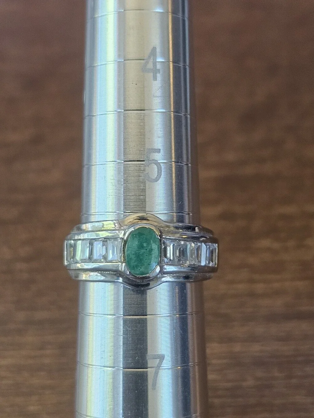 Vintage Claim Whitman Two-Tone 925 Sterling Silver Emerald Ring Size 6!